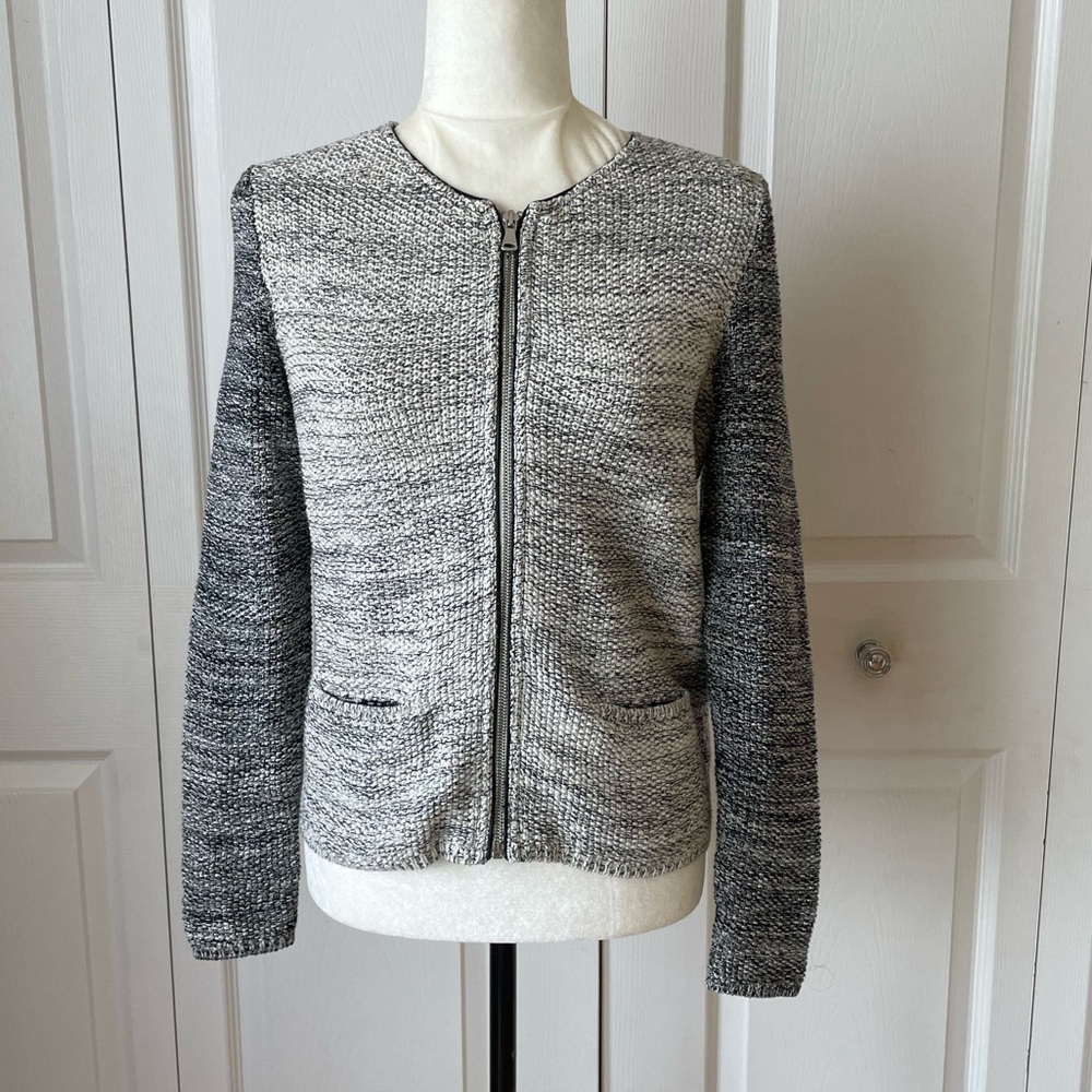 Talbot Colorblock Knit Zipper Cardigan Jacket black and white metallic Size SP - Picture 3 of 10